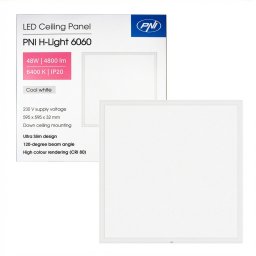 Panou LED PNI H-Light 6060 48W, 4800 lm, 6400K, 595x595 mm