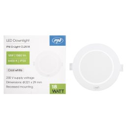 Spot LED incastrat rotund PNI D-Light CL2518, 18W, 6400K, 1980 lm, 22 cm