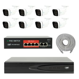 Sistem supraveghere video PNI 4K PoE cu 8 camere IP, NVR si cabluri
