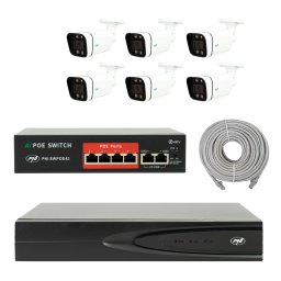 Sistem supraveghere video PNI 4K cu NVR PoE si 6 camere IP