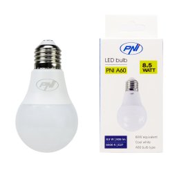Bec LED PNI A60 cu dulie E27, 8.5W, 806 lm, lumina rece 6500K