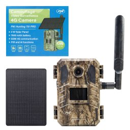 PNI Hunting 751 PRO camouflage video surveillance camera, 16MP, 4G LTE, Night Vision, Battery, Solar panel, invisible LEDs for animals, IP66