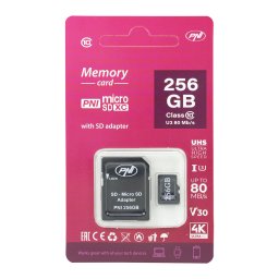 Card de memorie microSD PNI 256GB cu adaptor SD, Class 10, V30, 80 MB/s