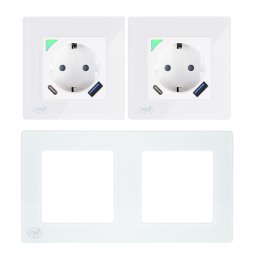 Kit priza dubla smart WiFi PNI WP202 cu USB si rama sticla încastrata