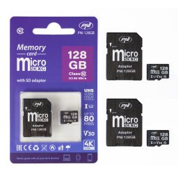 Set 2 carduri de memorie microSD PNI 128GB Class 10 V30 cu adaptor SD