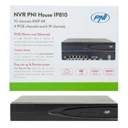 NVR PNI House IP810 cu 10 canale 4K 8MP, 4 PoE si functii AI