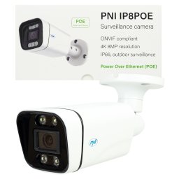 Camera de supraveghere IP PNI IP8POE 8MP 4K PoE, IP66, audio