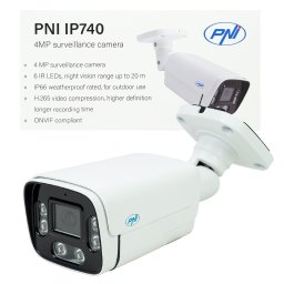 Camera de supraveghere IP PNI IP740 4MP, exterior IP66, IR 20 m