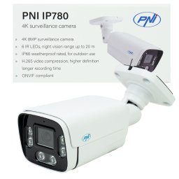 Camera de supraveghere IP PNI IP780 8MP 4K, IR, IP66, alb