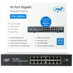 Switch Gigabit PNI SW016 cu 16 porturi RJ45 10/100/1000 Mbps, carcasa metalica