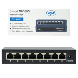 Switch de retea PNI SW08 cu 8 porturi 10/100 Mbps, carcasa metalica
