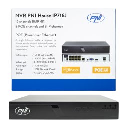 NVR PNI House IP716J cu 16 canale 4K 8MP, 8 porturi PoE