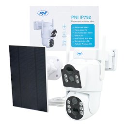 Video surveillance camera PNI IP792 dual lens 2MP + 2MP, 3W solar panel, built-in 6000mAh battery, motion detection, micro SD card slot, night vision, two-way audio, IP65