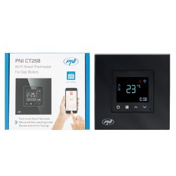 Termostat smart PNI CT25B WiFi pentru centrala termica pe gaz, 16A, negru