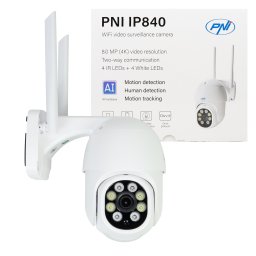 Wireless video surveillance camera PNI IP840 WiFi, PTZ, 8MP 4K, micro SD slot, stand-alone, AI functions, ONVIF, ICSee app