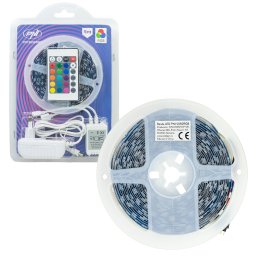 Banda LED RGB PNI 5050, 5 m, 300 LED-uri, telecomanda si alimentator inclus