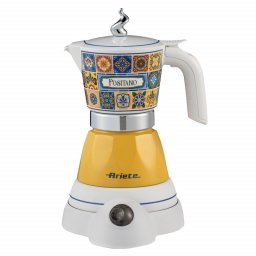 Ariete Moka Vintage Positano 1358/1P Aparat electric de cafea, 400 W, 4 cești, utilizare fără cablu, bază rotativă la 360 de grade, alb/galben