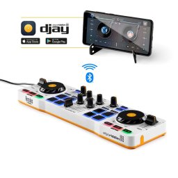 Consola DJ Hercules DJControl Control MIX Bluetooth Pour Smartphone et tablettes ( Andoid e 2 channels Black, White, Yellow