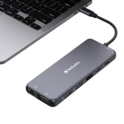 Hub USB-C Verbatim 32154 | 14 Porturi, HDMI, VGA, RJ45, Argintiu