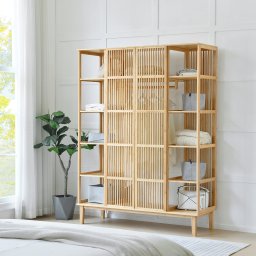 Dulap de haine din bambus Hudiksvall cu usi glisante 185x140x45 cm