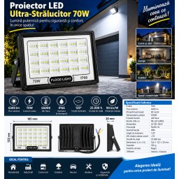 Proiector LED Ultra-Stralucitor 70W, 6300 lm, 6500K Alb Rece, IP66, 90 LED SMD, 85, 265V