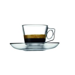 Set cesti de cafea, Pasabahce 97301, 12 piese, 6 cesti si 6 farfurioare, sticla, 80 ml