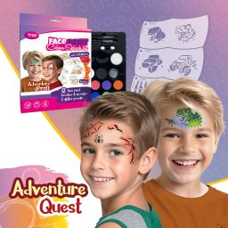 Set Pictura pe Fata pentru Copii Adventure Quest, 12 Culori si 6 Sabloane