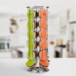 Suport capsule cafea Dolce Gusto 24 capsule, metal rotativ, crom, organizator bucatarie
