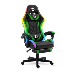 Scaun gaming RGB LED cu perne si cotiere, reglabil, negru verde, iluminare cu telecomanda, suport 120 kg