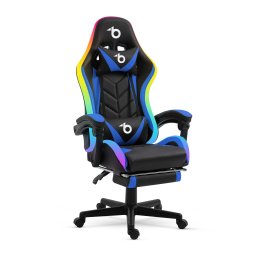 Scaun gaming RGB LED ergonomic, cu perne lombara si cervicala, reglabil, negru/albastru