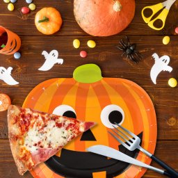 Set farfurii hartie Halloween, dovleac, 19 cm, 8 bucati/pachet, unică folosinta