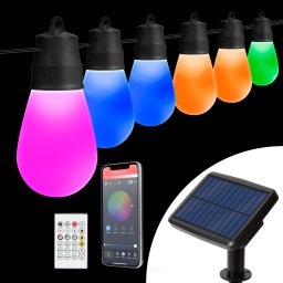 Sir luminos solar inteligent RGBIC 30 LED, 13 m, Bluetooth, iluminat decorativ exterior IP65