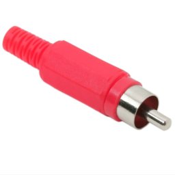 Mufa RCA Tata Rosie pentru Cablu Audio, Conector Plastic cu Protectie Anti-Rupere, Ø cablu max. 5,5 mm