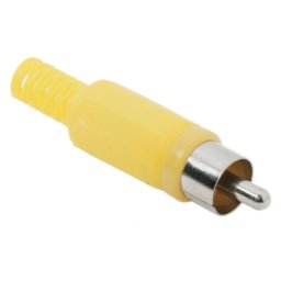 Mufa RCA Tata Galbena pentru Cablu Audio/Video, Conector Plastic cu Protectie Anti-Rupere, Ø cablu max. 5,5 mm