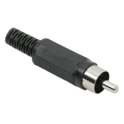 Mufa RCA Tata Neagra pentru Cablu Audio, Conector Plastic cu Protectie Anti-Rupere, Ø cablu max. 5,5 mm