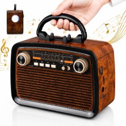 Portabil Radio Retro Wireless Macvi®, Bluetooth AM FM SW Boxa Portabila MP3 Player USB TF AUX Acumulator Reincarcabil 1200mAh 5W Lanterna LED