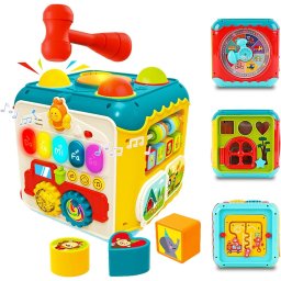Cub Educativ Macvi® 6 in 1 cu Pian Labirint Bile Ceas si Jocuri Interactive Copii