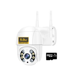 Camera Supraveghere WiFi Macvi® 50HS Pro+ 5MP 4K PTZ Zoom 4X Auto Tracking Night Vision Card 16GB Alb