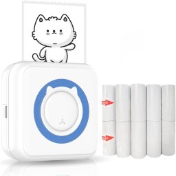 Imprimanta Termica Portabila Macvi, Bluetooth, Alb-Albastru, 10 Role Hartie 57x25 mm