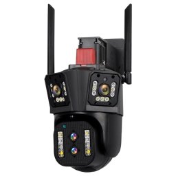 Camera Supraveghere WiFi Tripla Macvi® 4MP HD IP66 Rotire Inteligenta Zoom 4X Vedere Nocturna Color Audio Bidirectional Alarma