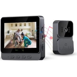 Sonerie video Macvi® wireless cu camera si monitor IPS 4, 3 inch interfon bidirectional fara WiFi, vedere nocturna IR, stocare pe card SD, instalare rapida