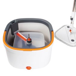 Mop Rotativ Macvi® cu Galeata, 2 lavete microfibra, functie de autocuratare, Rotatie 360°, Stoarcere Automata, Gri Deschis
