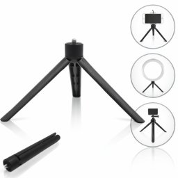 Mini Trepied pentru Telefon, Aparate Foto si Video Macvi® cu Lampi Circulare, Portabil, Pliabil, Ergonomic, Negru