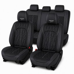 Huse auto premium 5 locuri Carguard Deluxe piele ecologica perforata - negru