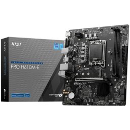 MSI PRO H610M-E, mATX, LGA 1700, Dual Channel DDR5 5600+MHz, 1x PCIe x16 slot, 1x M.2 slot, 1x HDMI, 1x VGA, 2x USB 3.2 Gen 1, 4x USB 2.0, 7.1 HD Audio, Realtek ALC897 Codec, 3Y