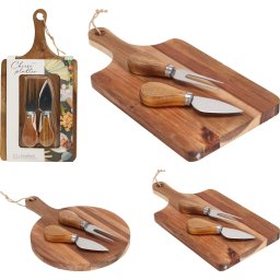 Platou lemn acacia pentru branzeturi, cu set cutite