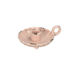 Suport lumanare forma rotunda, ceramica, roz, 13x10x5 cm