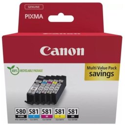 Combo-Pack Original Canon CMYKPB, PGI-580/CLI-581 VP, pentru Pixma TR7550|TR8550|TS6150|TS6250|TS705|TS8150|TS8250|TS9150|TS9155|TS9550, , (timbru verde 0.60 lei), "2078C007AA"