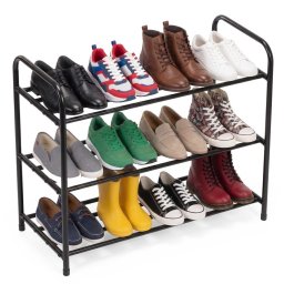 Raft pentru pantofi din metal, 3 niveluri, 15 kg, 66x28x53 cm, negru