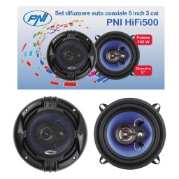 Set difuzoare auto coaxiale PNI HiFi500, 100W, 12,7 cm, 3 cai, 2 buc